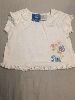 Vintage Blues Clues White Embroidered Ruffle Hem Tee